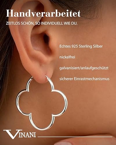 Vinani Damen 925 Silber Creolen Ohrringe - glänzende Blume mittel Hoop Flower Kreolen für Frauen 2CBS