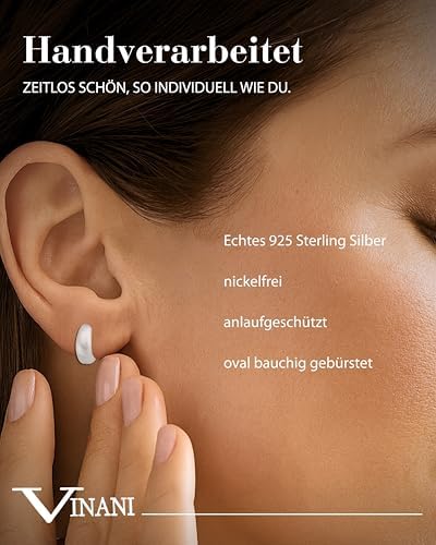  Vinani Klapp-Creolen oval bauchig gebürstet Sterling Silber 925 Ohrringe für feine Damen ausgeschneidert
| Vinani Klapp