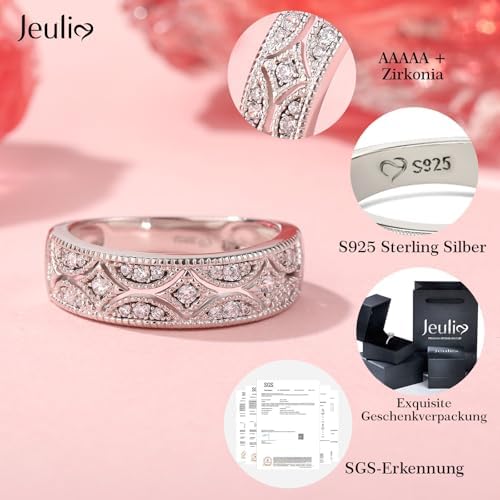 Jeulia 925 Sterling Silber Milgrain Rundschliff Damen Ringe mit Schmuckschatulle Jubiläum Versprechen für Sie Frauen Mäd